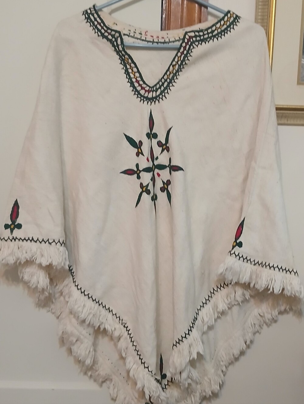 Vtg 60s/70s Collector's Curated Hand Embroidered Fringed Boho Poncho Cape